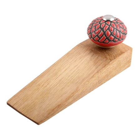 Red And Black Etched Ceramic Wooden Door Stopper